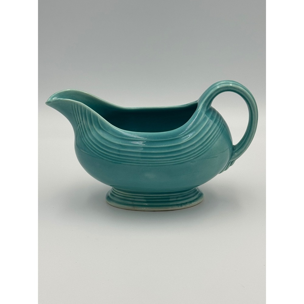 Vintage Fiesta‎ Turquoise Gravy Boat Art Deco Concentric Rings Made in USA